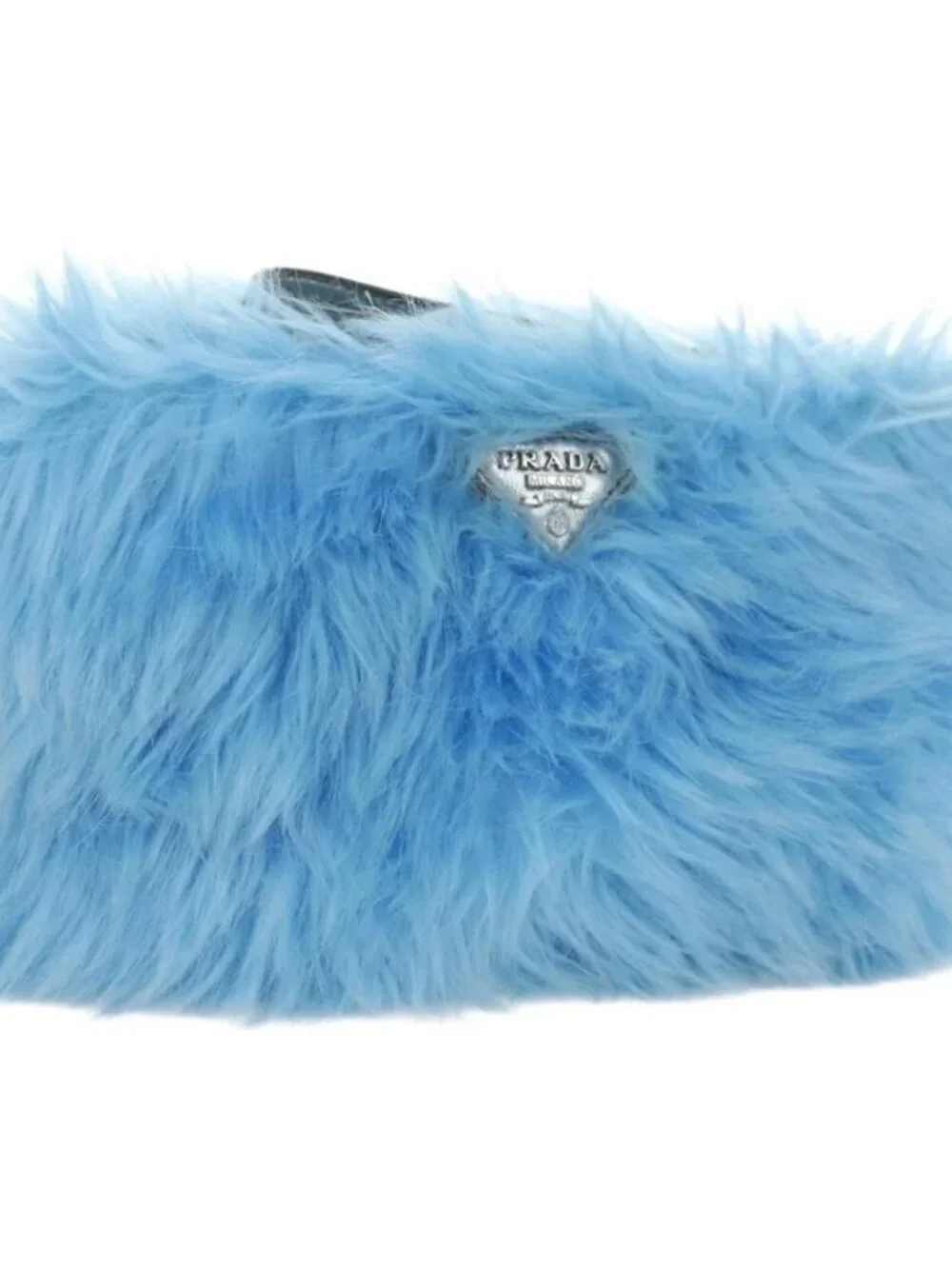 PRADA Clutch Bag Fur Silver Light Blue Auth